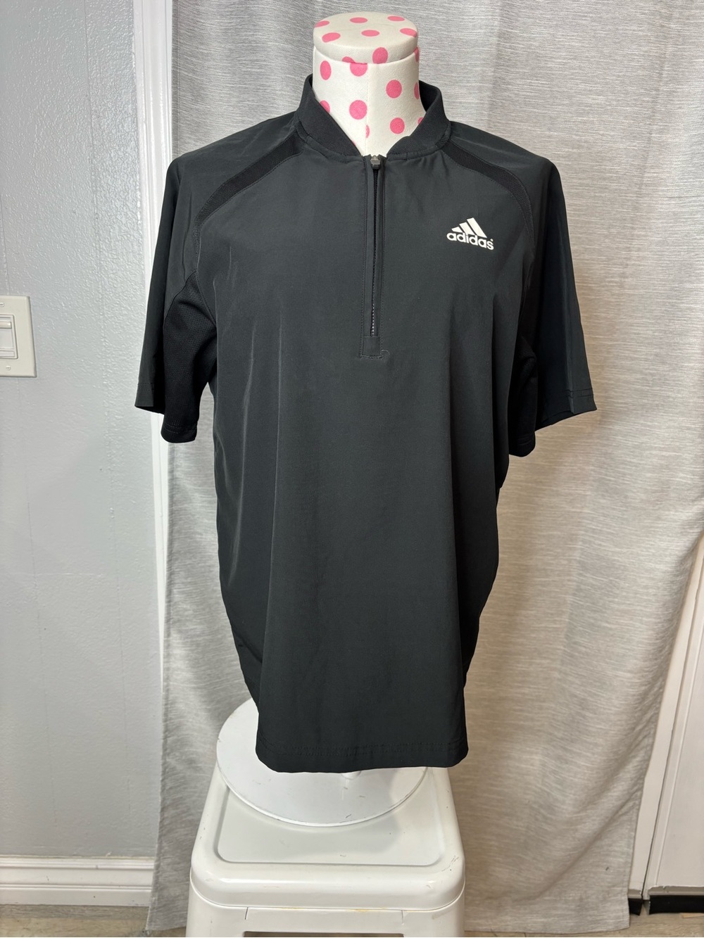 adidas Black Short-Sleeve Half-Zip Polo